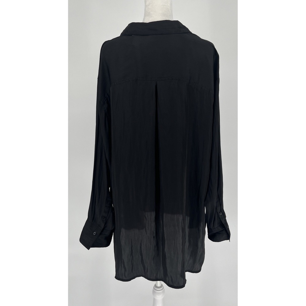 Old Navy Oversized Satin Shirt Black Tunic Minimalist Womens‎ XL - Picture 3 of 7